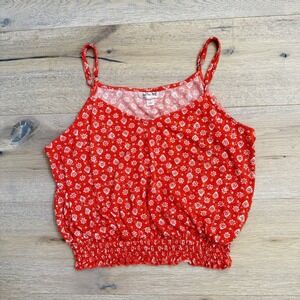 Willow Root Red-orange Floral Spaghetti Strap Halter Top Women's Large